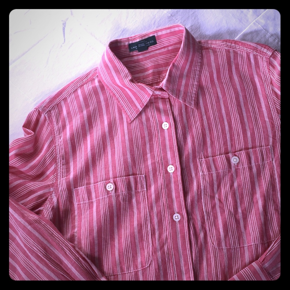 LRL Ralph Lauren button up blouse Red and Cream